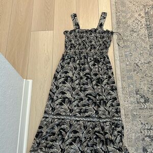 Max Studio Black and Cream Botanical Smocked Maxi Dress